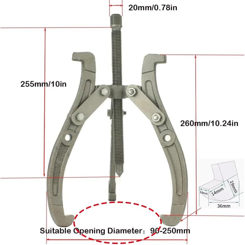 MANNIFEN 10" Gear Puller,3 Jaw Puller for Pulley Gear Bearing Flywheel Removal,2 Jaw / 3 Jaw Puller with Reversible Jaws, Bearing Puller Suitable for Automotive Repair and Industrial Maintenance (10in) - Image 2